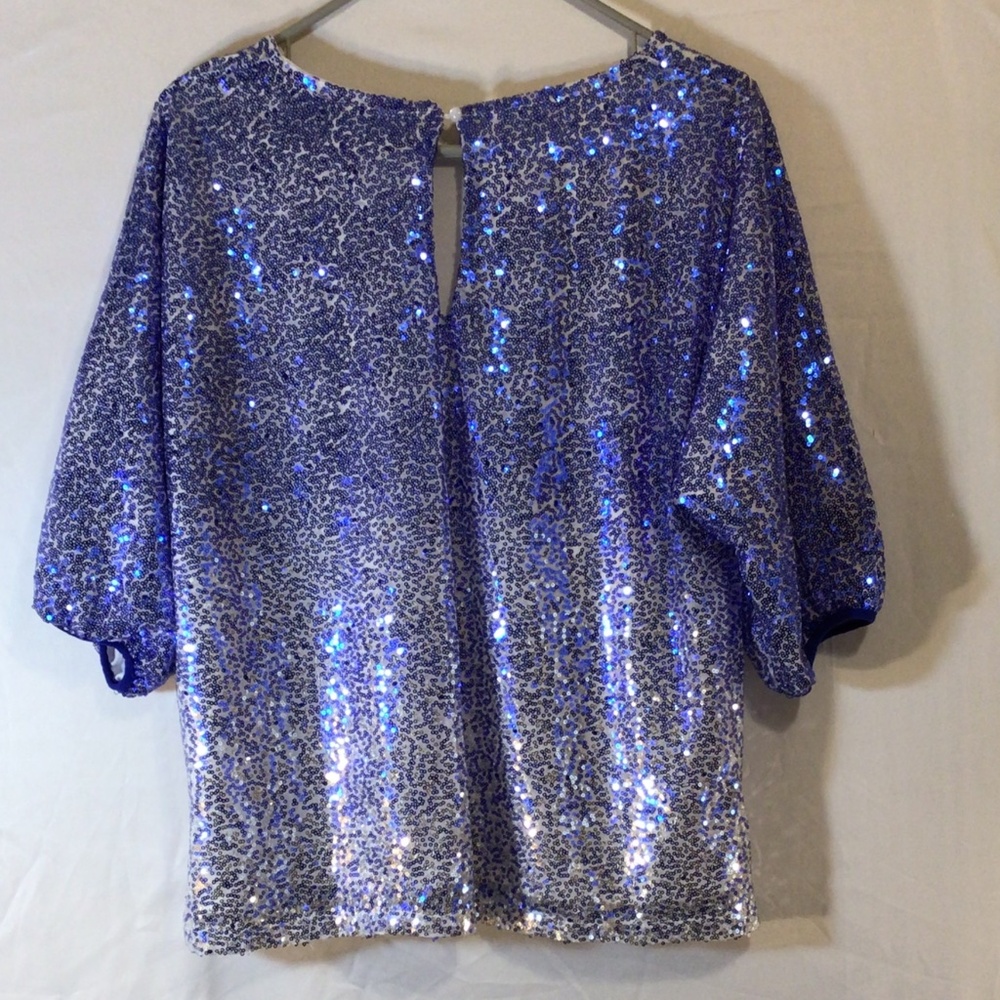 New York and company women’s sequin top blue size Large holiday sparkle glitter - Picture 2 of 9